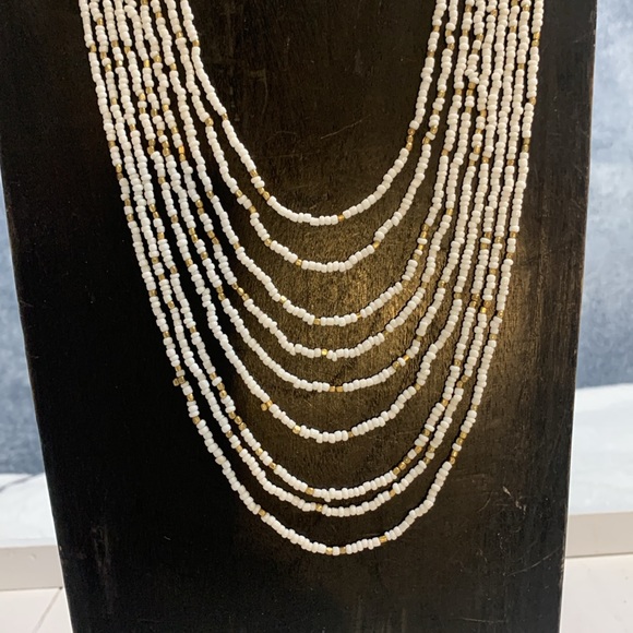 White gold beaded necklace multi strand 30-38” - Picture 4 of 10